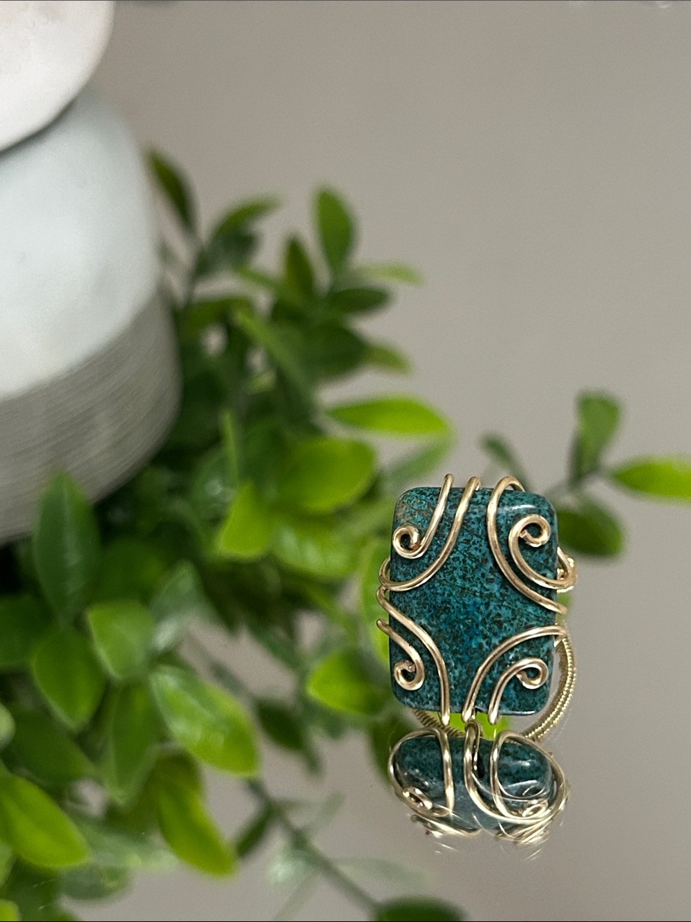 Gold Wire-Wrapped Teal Stone Statement Ring